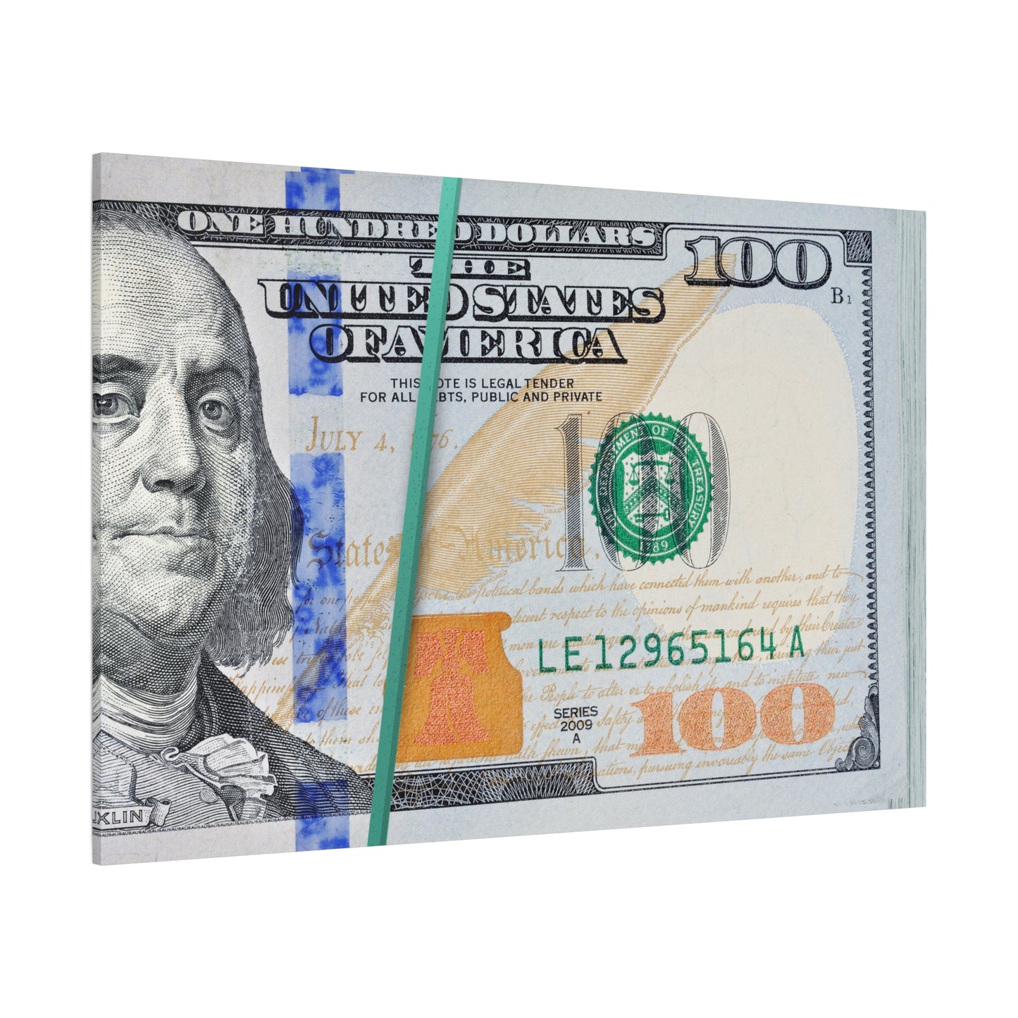 Cash Stacks $100 Dollar Bills Matte Canvas Print Wall Art