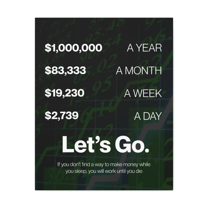 Million Dollars a Day Motivational Finance Canvas Print — Let’s Go. Income Goals Wall Art