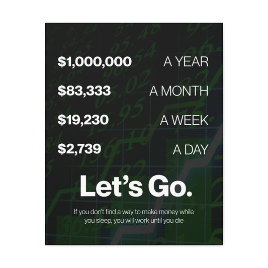Million Dollars a Day Motivational Finance Canvas Print — Let’s Go. Income Goals Wall Art