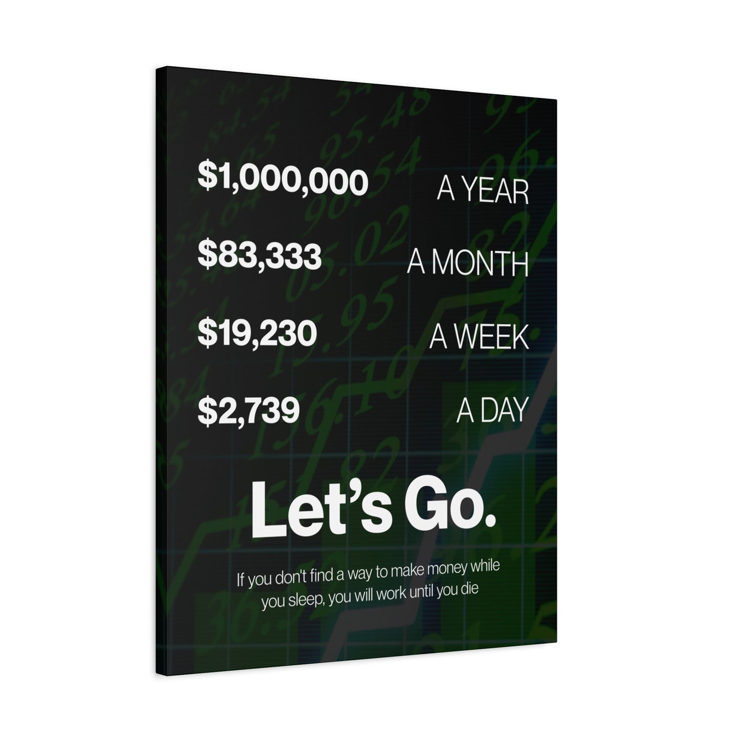 Million Dollars a Day Motivational Finance Canvas Print — Let’s Go. Income Goals Wall Art