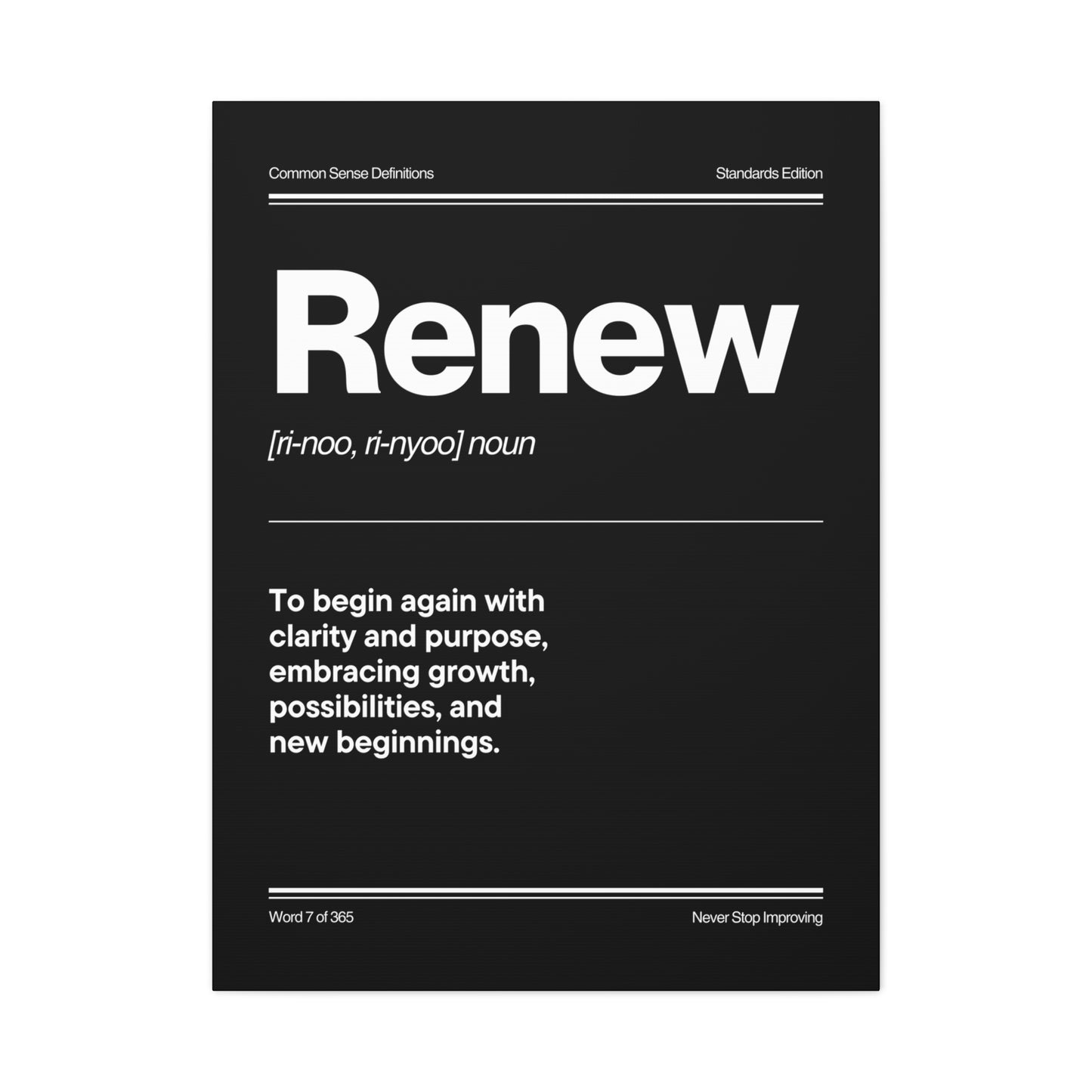 Renew Definition Matte Canvas Wall Art — Inspirational Modern Typography Print