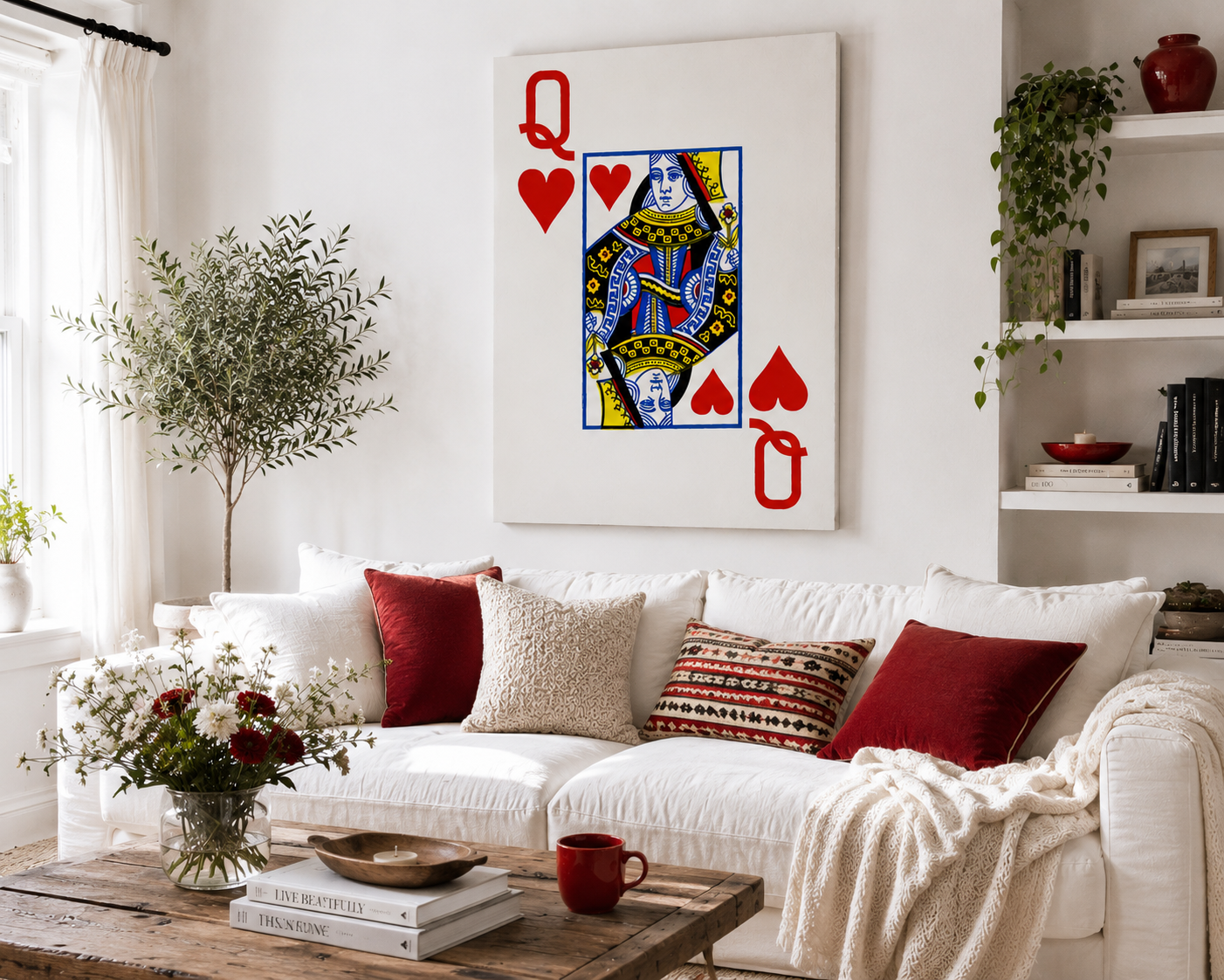 Queen of Hearts Playing Card Canvas Print — Gambling Cards Betting Lucky Wall Art