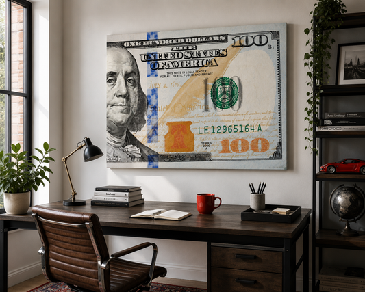 Cash Stacks $100 Dollar Bills Matte Canvas Print Wall Art