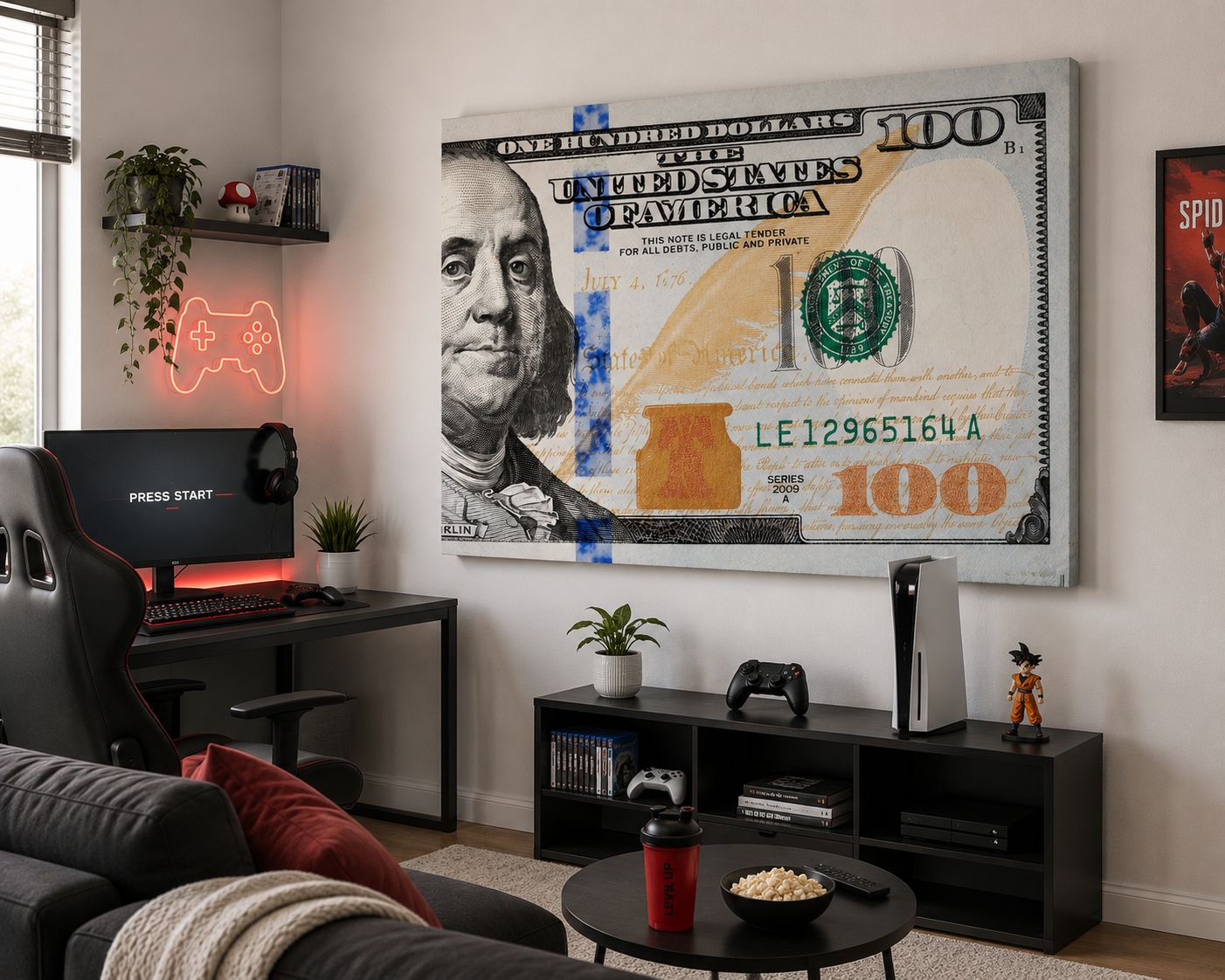 Cash Stacks $100 Dollar Bills Matte Canvas Print Wall Art