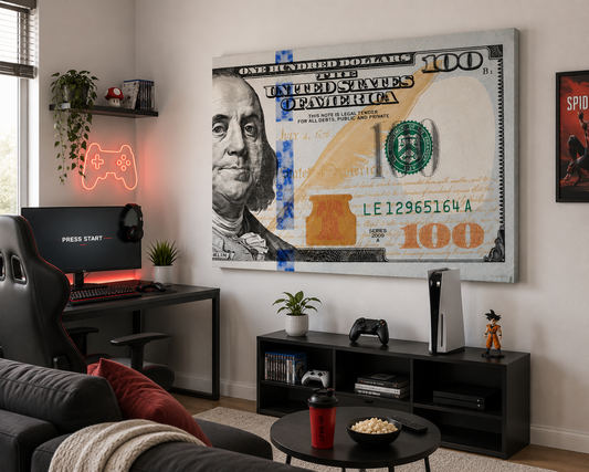 Cash Stacks $100 Dollar Bills Matte Canvas Print Wall Art